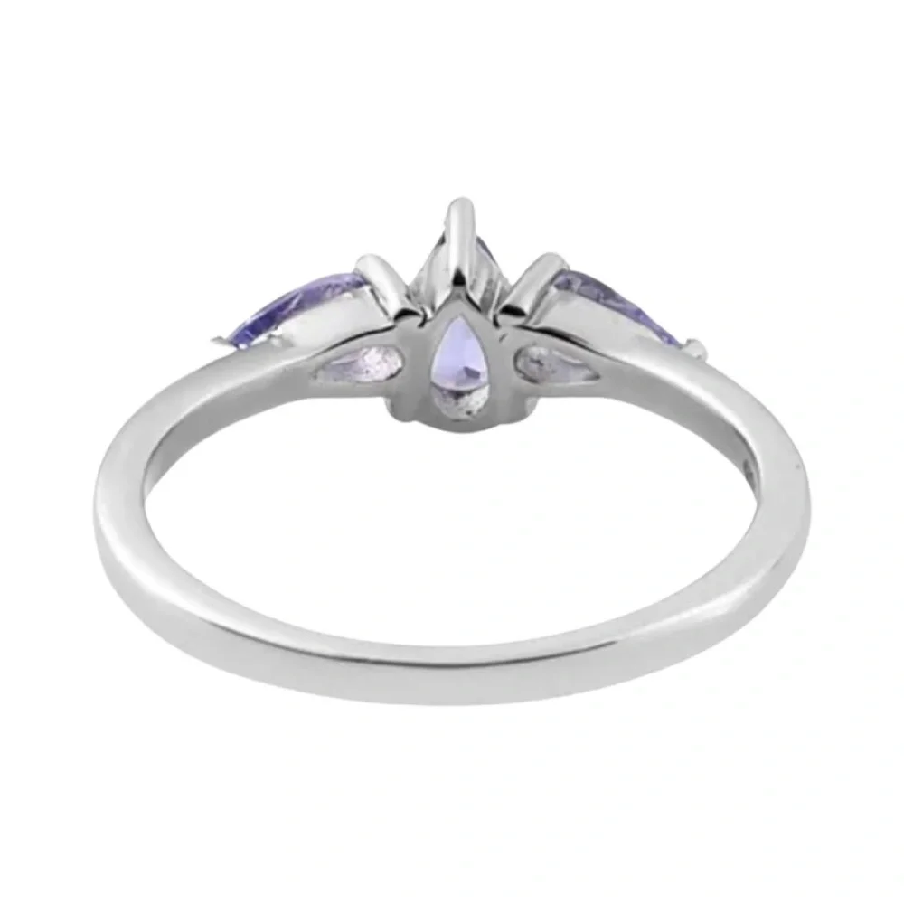 Genuine Teardrop 3 Stone Tanzanite Ring in Stainless Steel